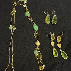 Green multi color necklace plus 2-pair earrings